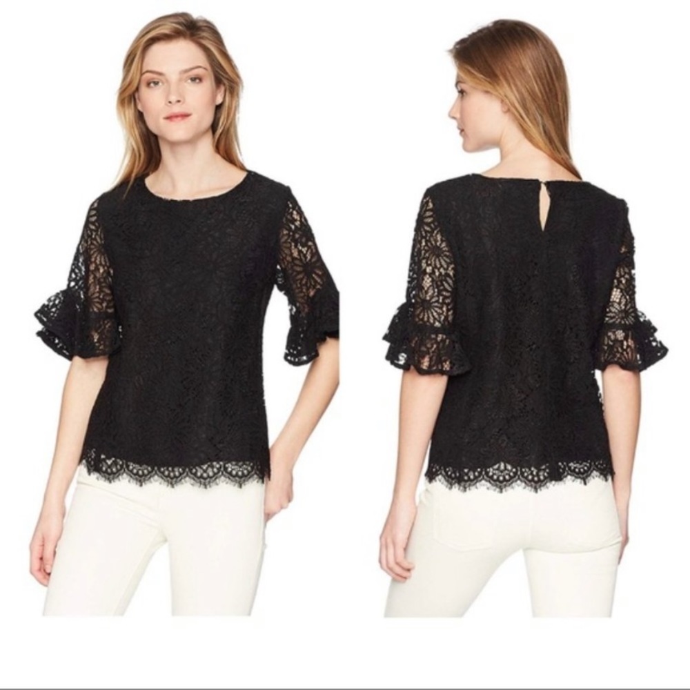 Nanette Lepore Bell Sleeve Lace Blouse Black Large